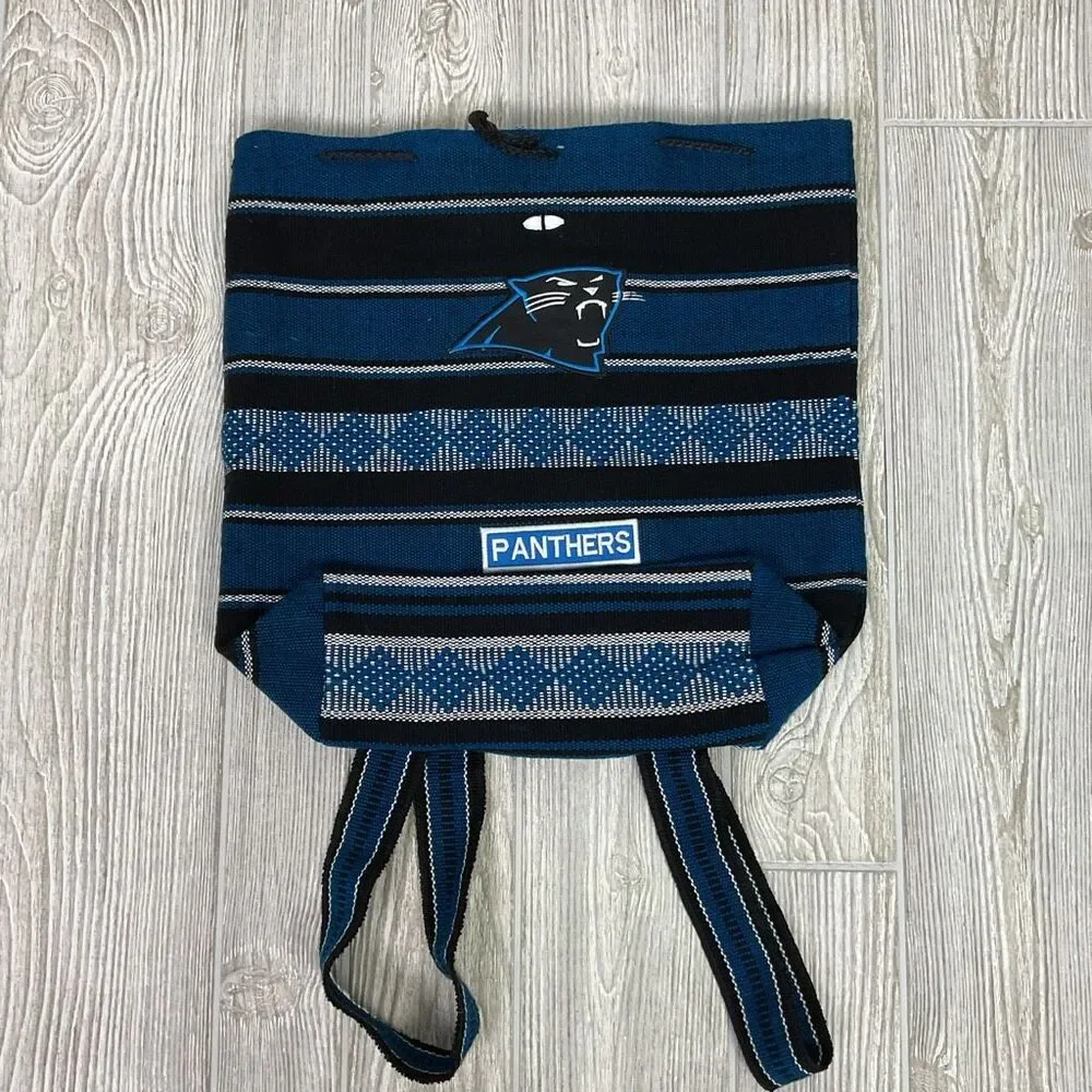 Carolina Panthers NFL Drawstring Backpack Woven Baja Jerger Boho Bag Blue ad Bla